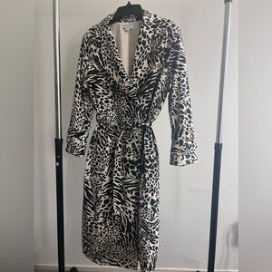 Sergio Hudson Target Women's Black & White Animal Print Trench Coat Size L Large